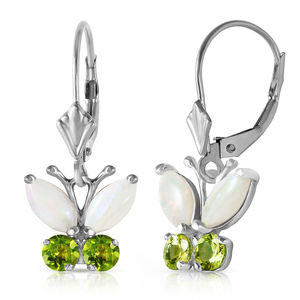 14K. SOLID GOLD BUTTERFLY EARRING WITH OPALS & PERIDOT (White Gold)
